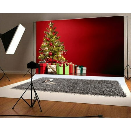Image of HelloDecor 7x5ft Christmas Decoration Tree Backdrop Gifts Box Red Abstract Wallpaper Interior Photography Background Kids Children Adults Photo Studio Props