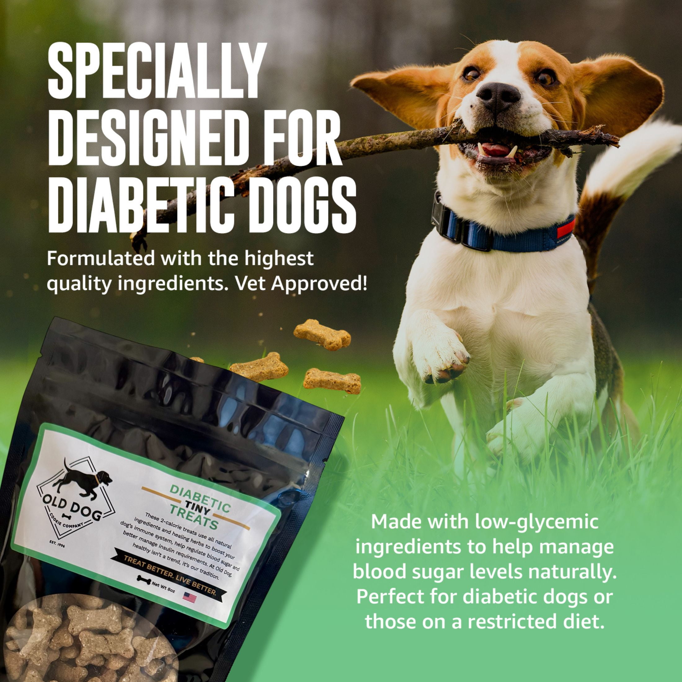 TINY Diabetic Dog Treats 8 oz, 2 Calorie, All Natural, Vet Approved