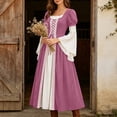 thumbnail image 4 of Women's Renaissance Medieval Dress Square Neck Flare Sleeve Maxi Gown Vintage Irish Peasant Dress Lace-up Waist Halloween Costume Cosplay Fair Festival Party Wear, 4 of 9