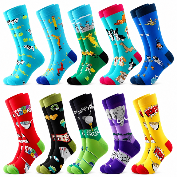 FLORNIX Men's Dress Socks Funny Fun Colorful Crazy Funky Crew Socks for Men Novelty Happy Cotton Fun Socks for Men Size 9-12