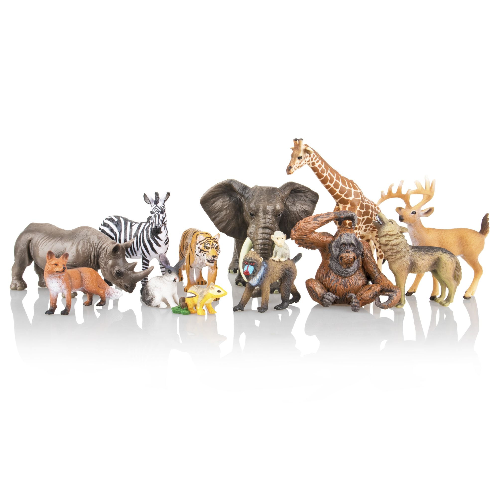 TOYMANY 12PCS Realistic Jungle Animal Figurines, 2-6' Safari Animal Figures Set Includes Elephant,Tiger,Giraffe,Deer,Monkey, Educational Toy Cake Toppers Christmas Birthday Toy Gift for Kids Toddlers