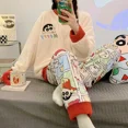 thumbnail image 2 of Pijamas de franela transfronterizos para mujer, Otoño Invierno, cuello redondo, manga larga, bonito conjunto de ropa cálida para el hogar con dibujos animados japoneses para estudiantes, 2 of 5