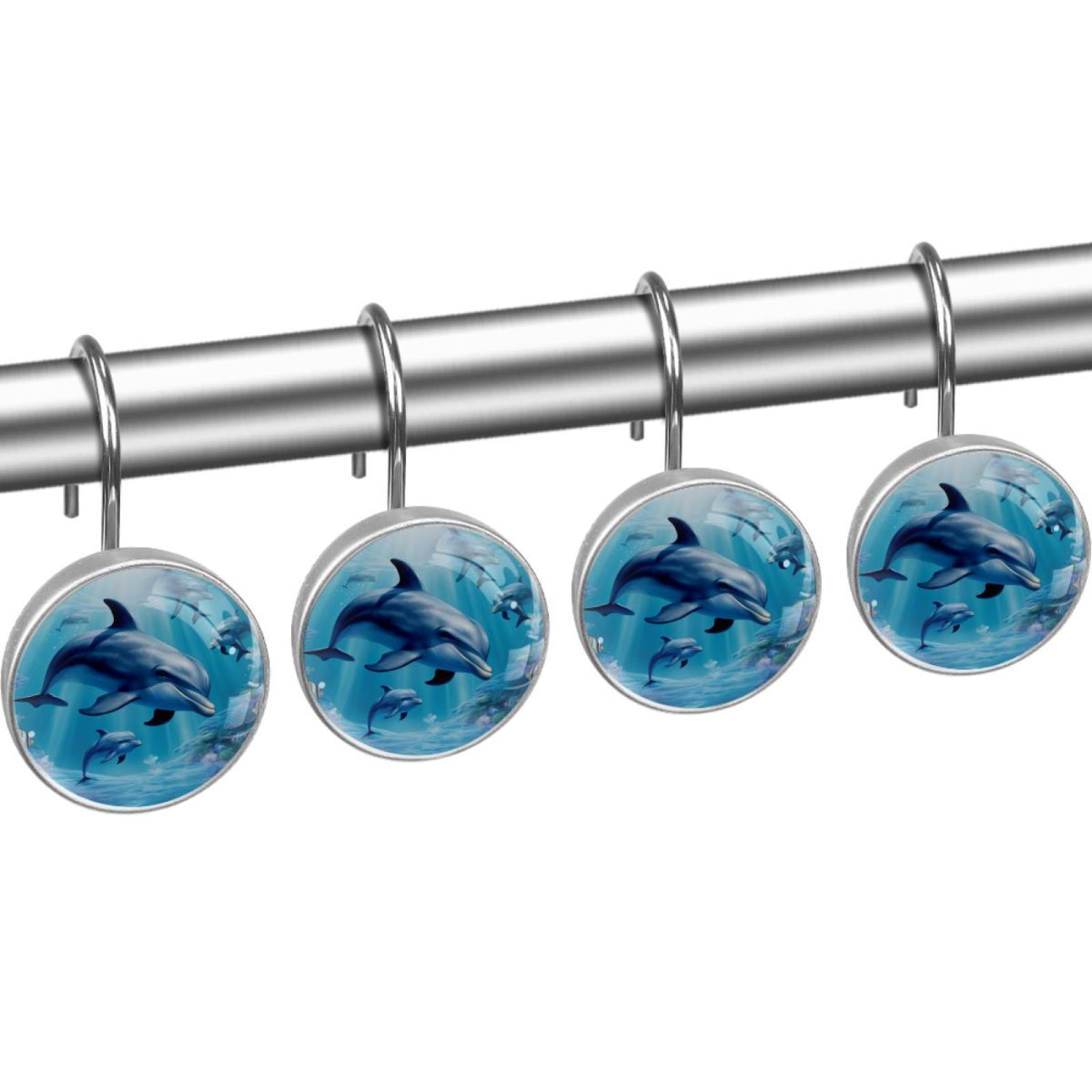 12 Pack Round Shower Curtain Hooks Crystal Glass Shower Rings Dolphin Curtain Hooks Home Decoration