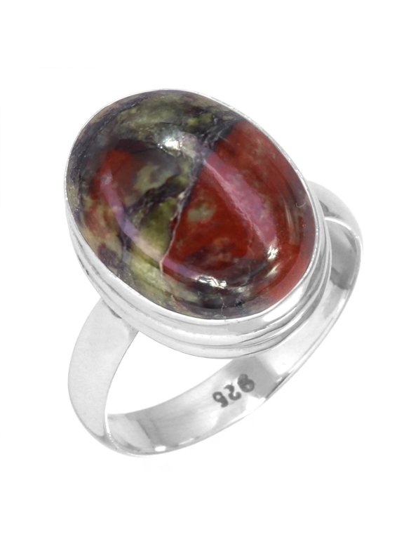 925 Sterling Silver Women Jewelry Natural Dragon Blood Jasper Ring