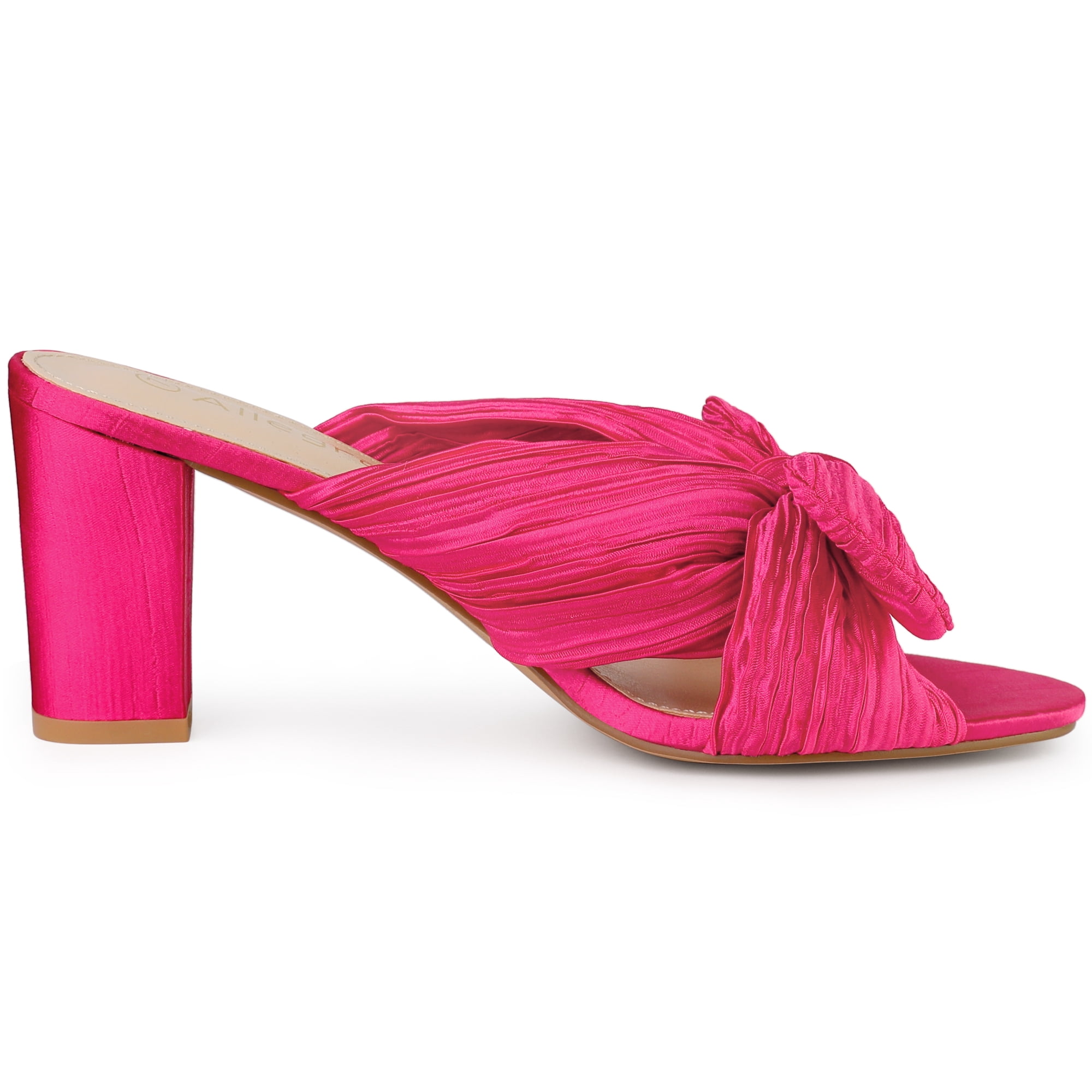 DARING DIVA Women's Pleated Bow Heels Slip on Chunky Heel Slouches Hot Pink 7