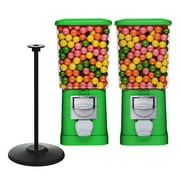 Gumball Machine with Stand - 2 Green Vending Machines Bundle with Refill - Candy Dispenser - Bubble Gum Machine for Kids - Commercial Gumball Candy Bouncy Ball Machine