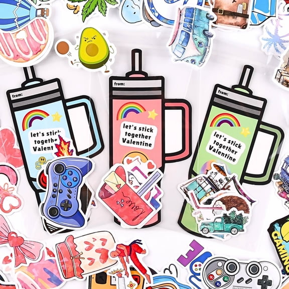 Stickers Valentines Cards for Kids Classroom - 48 Sets Valentine's Day Gifts for Class Exchange - Cute Valentine Card for Boys Girls Classmates School