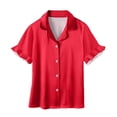 thumbnail image 5 of Cethrio Girls' Pajama Sets, Lapel Collar Short Sleeve 3-piece Comfy Girls' Sleepwear Red Size 8, 5 of 8