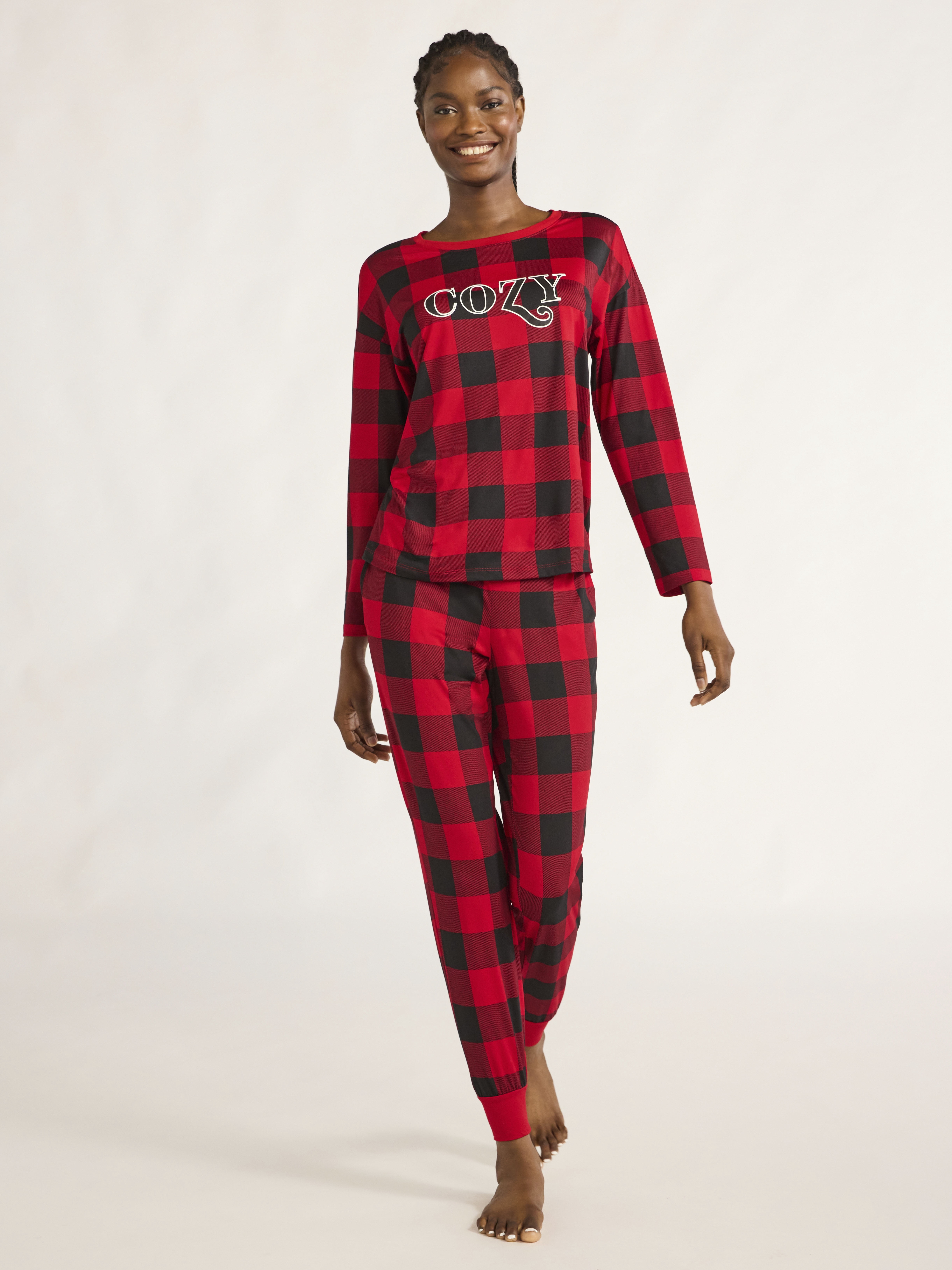Joyspun Women's Dreamy Soft Collection Long Sleeve Tee and Jogger Pants Pajama Set, 2-Piece, Sizes S-3X