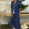 thumbnail image 2 of Robe en Denim Décontractée pour Femmes Col en V Manches Roulées Boutons Robe Longue Ample, 2 of 2