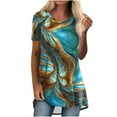 thumbnail image 1 of Pompotops Blouse Décontractée à Manches Courtes pour Femmes, Col Rond, Imprimé, Confortable, 1 of 9