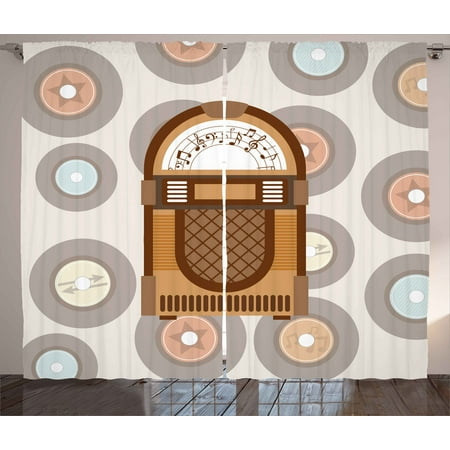 Jukebox Curtains 2 Panels Set, Pick Up Music with Vintage Abstract Long Players Backdrop, Window Drapes for Living Room Bedroom, 108W X 63L Inches, Brown Pale Coffee Grey and Peach, by (The Best Music Player Application For Windows)