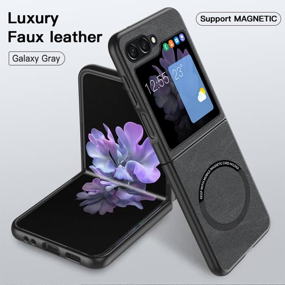 for Samsung Galaxy Z Flip 7 FE / Z Flip 6 PU Leather Case, Vintage Compatible with MagSafe and Wireless Charging Slim Fit-Drop Scratch Resistant Support Magnetic Car Mount Cover, Gray