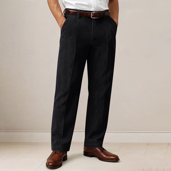 Blmnix Corduroy Pants Trousers for Men Palazzo Baggy Work Pants Low Waisted Jeans Straight-Leg Black Long Men's Casual Pants,33