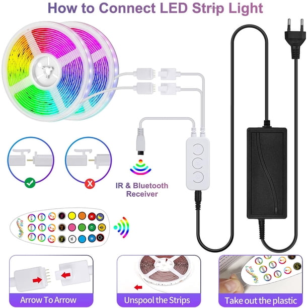 Tira de luces LED de 10 m 300, cadena de luces LED Luces LED sinfónicas con juego de música Bluetooth Luces coloridas Tira de luces que cambian de color Carpa Tira de luces de agua corriente