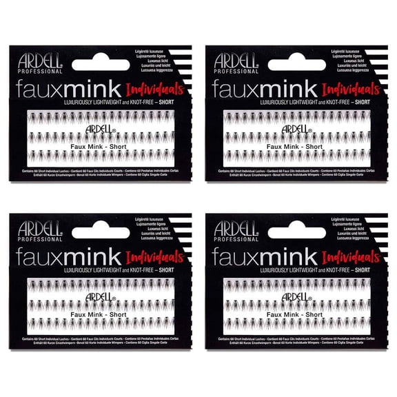 Ardell Faux Mink False Eyelashes, Individual Lashes Short, Black - Natural Look DIY Lash Clusters, Eyelash Extensions, 4 Pack