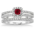 thumbnail image 2 of 2 Carat Round Cut Red Ruby And Diamond Moissnaite Bridal Set Two Row Halo On 10K Yellow Gold, Promise Ring, Anniversary Ring, 2 of 2