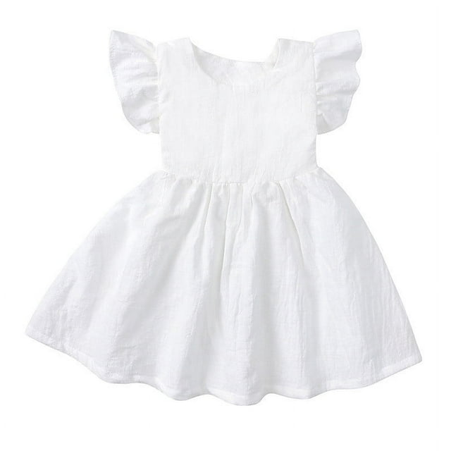 ShomPort Jupe d'Été pour Filles en Lin Sans Manches Ligne A Col Ras du Cou à Volants Confortable Respirante Couleur Unie Robe de Vacances