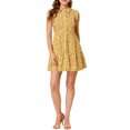 thumbnail image 2 of INSPIRE CHIC Women's Full Placket Above Knee Gathering Print Flare Sleeve Dresses M Yellow, 2 of 7