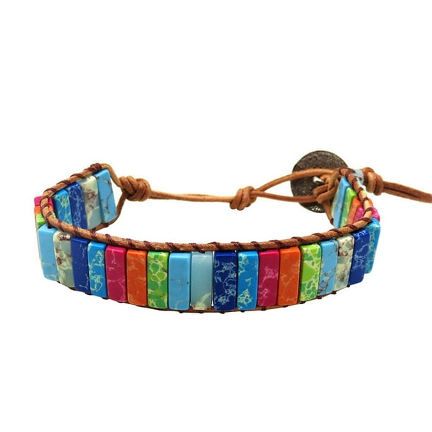 Minnieouse tejida para mujer, envoltura de cuero, cuentas de piedra rectangulares, trenzada, brazalete, joyería para la muñeca Ropa, zapatos y accesorios Miscelánea Minnieouse AP1347-00B