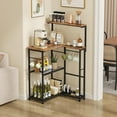thumbnail image 6 of L-Shaped Bakers Rack with Storage, 4 Tiers Microwave Stand with Shelves & 9 Hooks, Small Coffee Bar for Corner, Freestanding Kitchen Appliance Organizer for Spices, Pots, Rustic Brown, 6 of 9