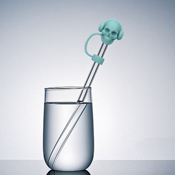 Vaso de silicona de grado alimenticio con tapa de popote y calavera de 10 mm, ideal para Halloween, con popote flexible, a prueba de fugas, portátil, plegable, base antideslizante, ideal