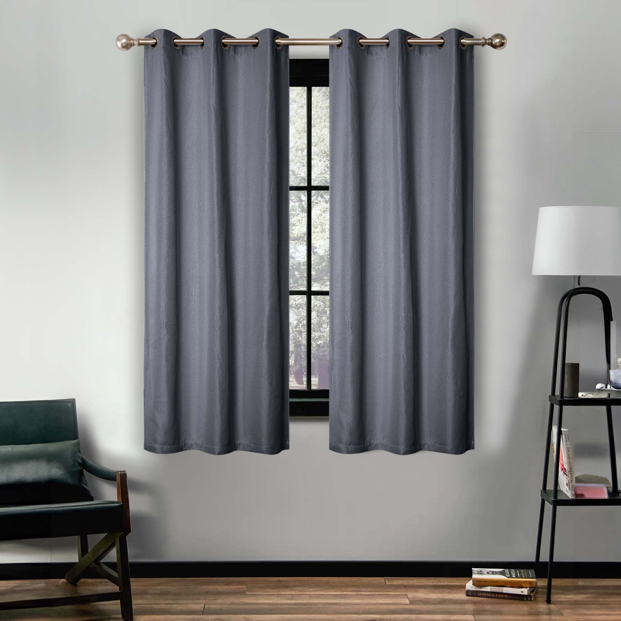 Superior Linen Blackout Curtains Set of 2, Grommet Header Curtain Panel Pair, Charcoal, 42"W x 63"L