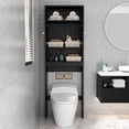 thumbnail image 3 of 77" Over The Toilet Storage Cabinet with Double Door Cabinet and Open Storage Shelves, Freestanding Bathroom Storage Shelf, 3 of 8