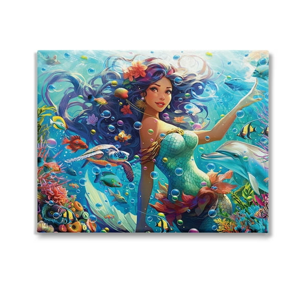 Stupell Industries Mermaid & Marine Animals Fairy Tales & Fantasy Painting Gallery Wrapped Canvas Art Print Wall Art, 20 x 16