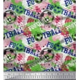 thumbnail image 1 of Soimoi Pink Silk Fabric Brush Stroke & Football Sports Decor Fabric Printed Yard 42 Inch Wide, 1 of 1