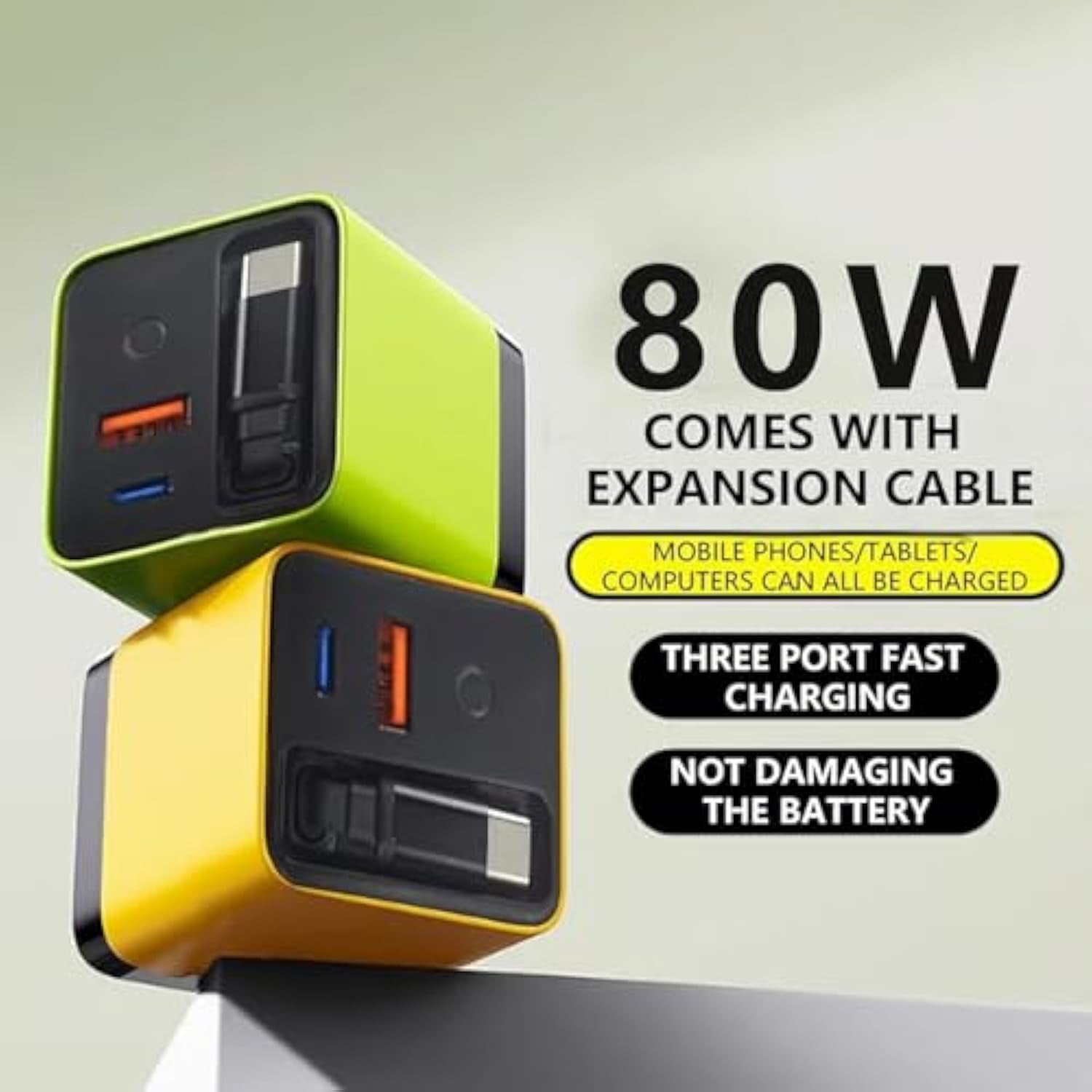 Competeend 3 in 1 Charger Retractable 80w Max Fast, Competence 3-in-1 Charger, 80W MAX Fast Charging Module with Type-C Cable and 2 USB Ports