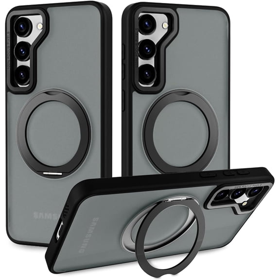 360 ° Rotatable Magnetic Ring Holder for Samsung Galaxy S22 Plus Case Compatible with Magsafe Scratchproof Hard PC Translucent Matte Protective Kickstand Phone Case for Galaxy S22 Plus Black