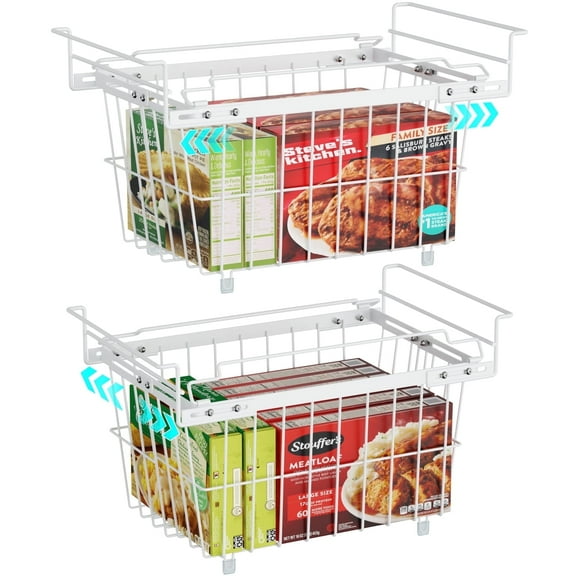 iSPECLE Freezer Organizer Bins - 2 Pcs Hanging Baskets , Adjustable Extra Large Chest Freezer Organizer Bins for 5 to 9 Cu Ft, Easy Organize, White