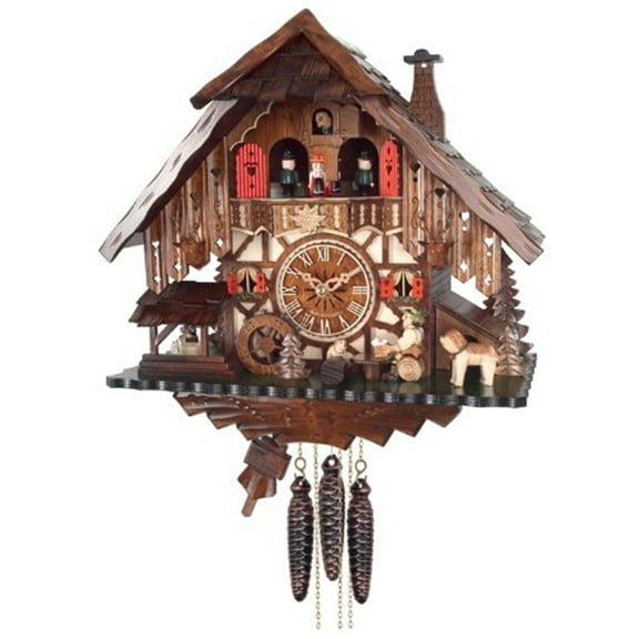 River City Cuckoo MD414-14 One Day Musical Cuckoo Clock Cottage with Beer Drinker  Waterwheel  and Dancers