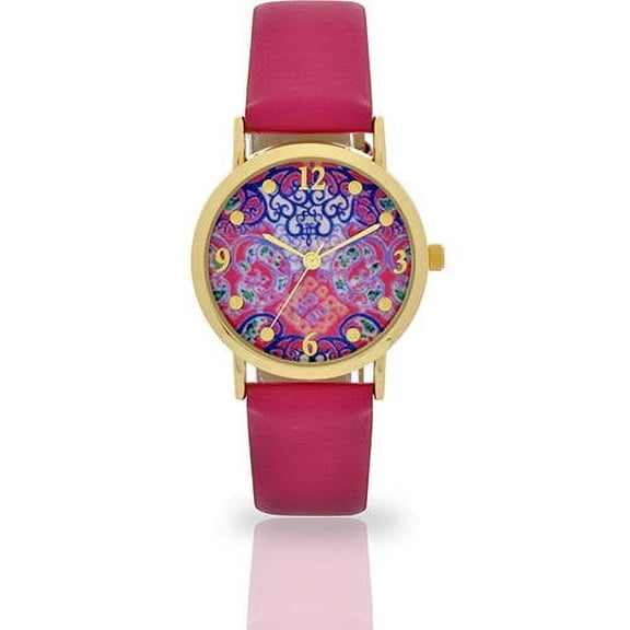 Accutime Adult Female Wristwatch by Accutime Corp with Kaleidoscope Dial in Pink PU Leather Band - 80208WM