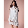 thumbnail image 6 of White Flare Sleeve Ruffle Hem Mini Dress with Tie Neck and Tiered Skirt, 6 of 30