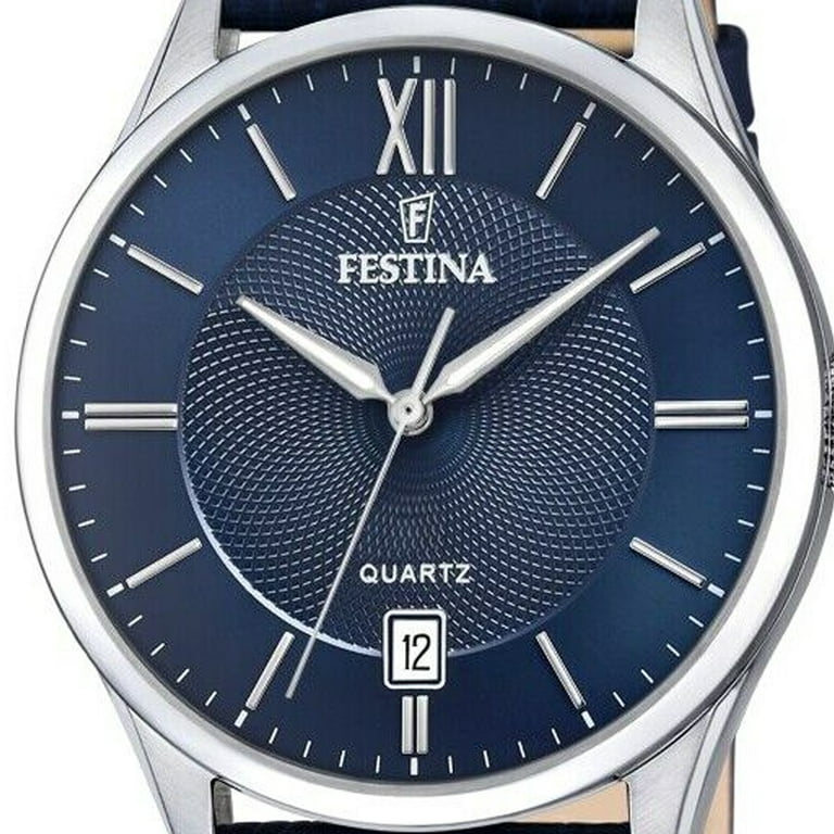 Festina Watches Classics Collection Silver Stainless Steel Case with Blue  Leather Strap and Blue Dial Men's Watch. F20426-2