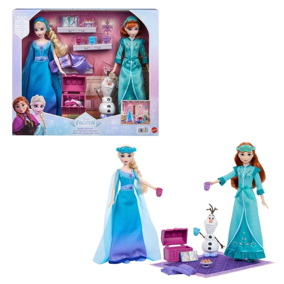 Disney Frozen Slumber Sister Set with Anna & Elsa Fashion Dolls, Olaf & 14 Accessories