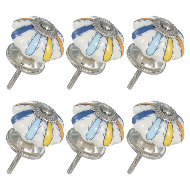 6 Paquetes de Perillas de Cerámica, Perillas de Armario de Cerámica en Forma de Calabaza con Tornillo para Cajones de Closet, Armario y Vestidor, Naranja/Amarillo/Azul