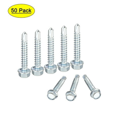 

Uxcell #8 x 1 Carbon Steel Hex Washer Self Drilling Screws 50 Pack