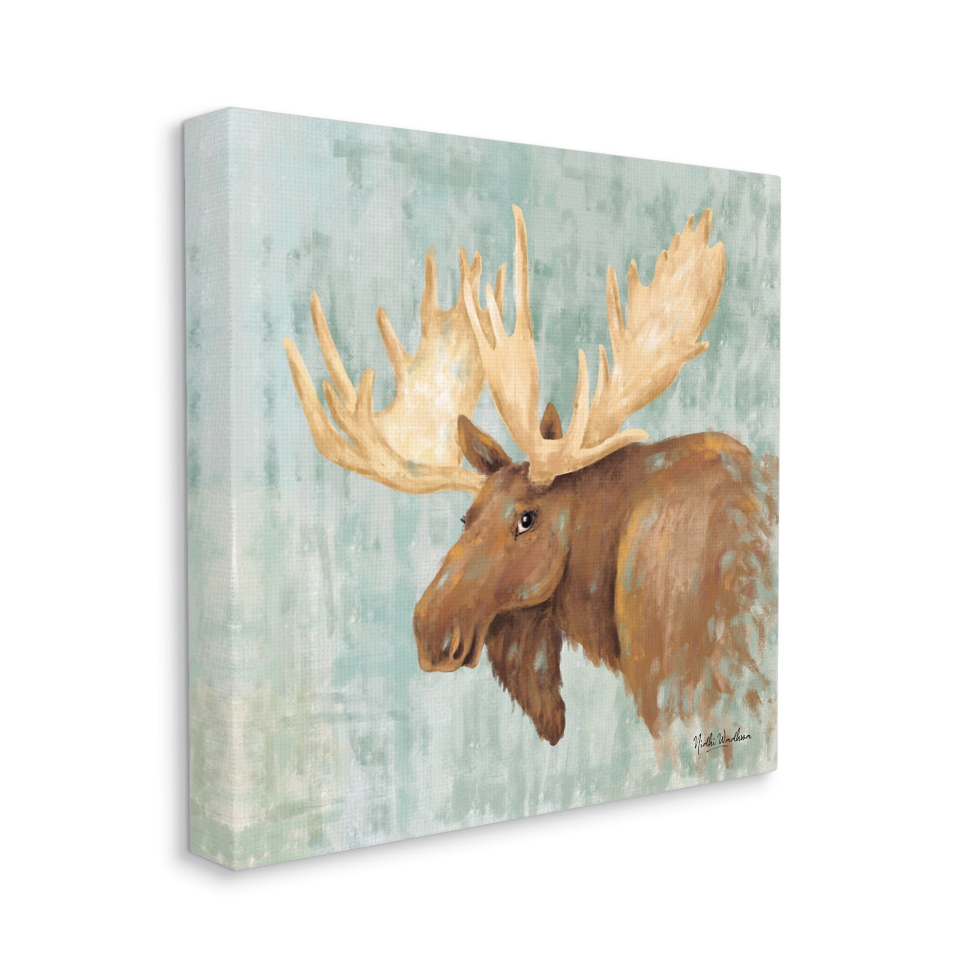 Stupell Industries Happy Moose Portrait Animals & Insects Painting Gallery Wrapped Canvas Print Wall Art, 36 x 36