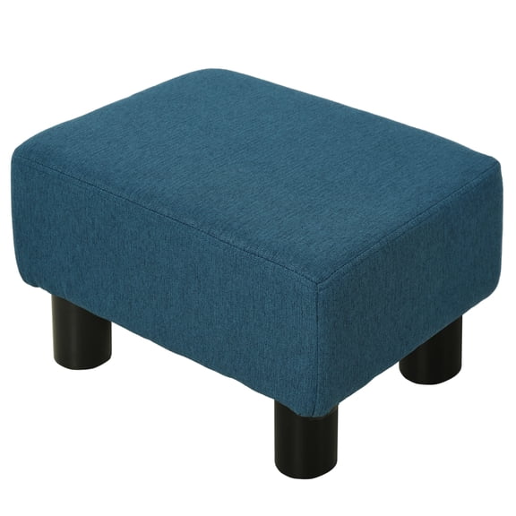HOMCOM Ottoman Foot Rest, Small Foot Stool with Linen Fabric Upholstery, Blue