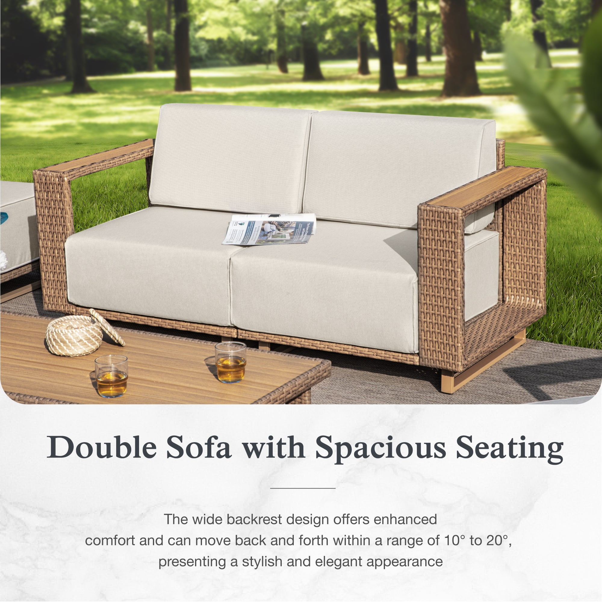 Sophia & William 6 Pieces Wicker Patio Furniture Set 6-Seat Outdoor Cushioned Conversation Set with Ottomans, Yellow-Brown & Beige