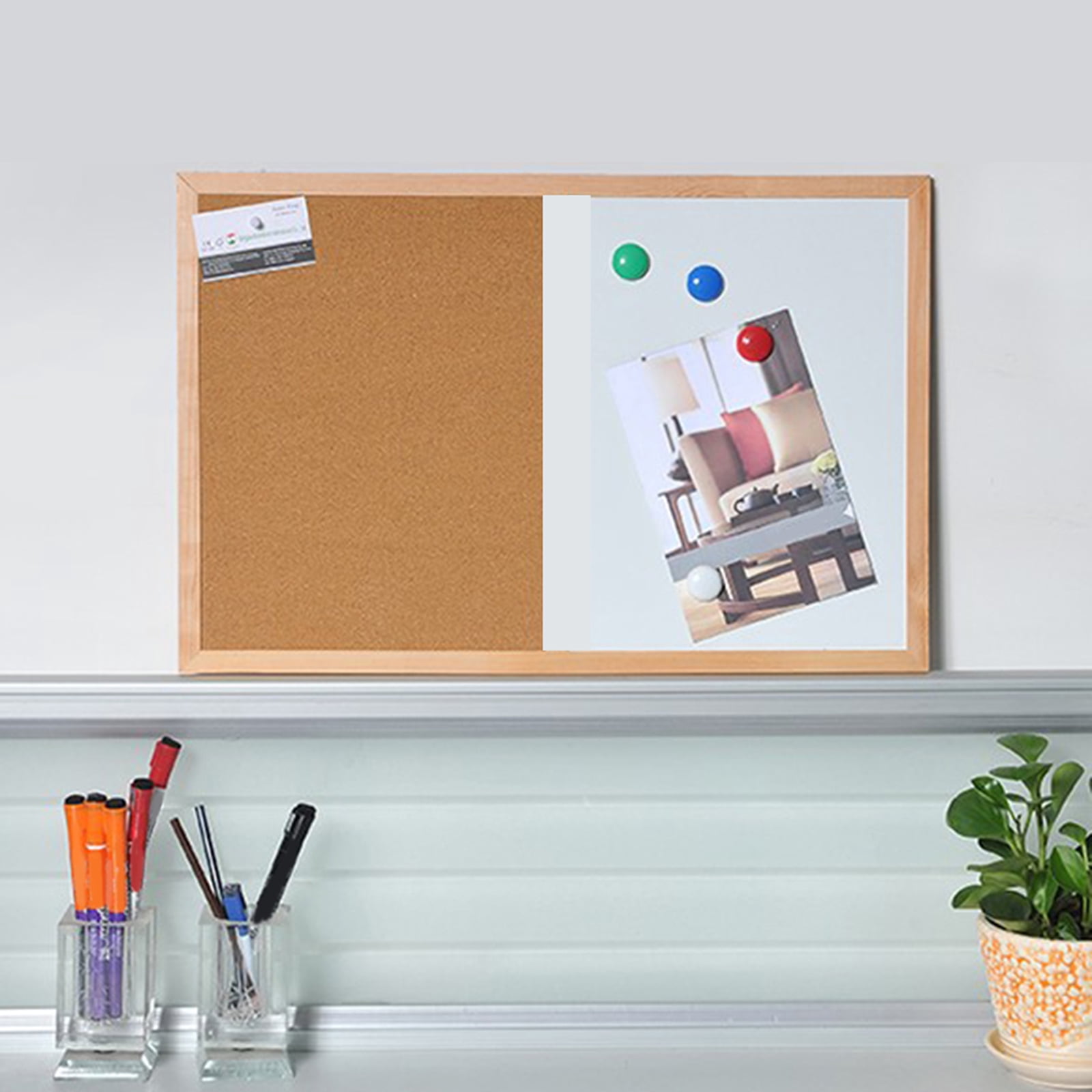 LIANXUE Practical Wood Half Whiteboard Cork Board Magnetic Photo Board Hanging Wall Door