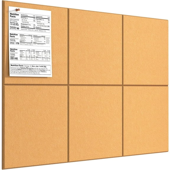 Large Cork Board for Wall 36" x 24", Mustard Yellow Bulletin Board, 6 Pack Felt Wall Tiles with Pushpins, Cork Boards for Office Push Pin Board Tack Board Felt Board
