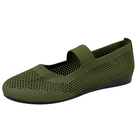 hopeusnice Clearance Women s Knitted Flat Shoes Breathable Comfortable Slip On Ballerinas Soft Sole Walking Shoes Low Heel Mary Jane Flats Green 39