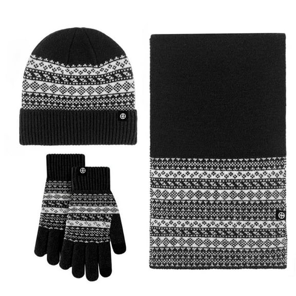 ZHOGXU Winter Beanie Hat Scarf Gloves Set For Women And Men Geometric Print Caps Long Scarf Touchscreen Gloves Knitted Warm Comfortable Outfits 3 Pack For Daily Wear Black One Size