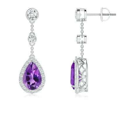 February Birthstone Earrings Vintage Style Pear Shaped Amethyst February Birthstone Earrings Vintage Style Pear Shaped Amethyst Halo Drop In 14k White