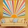 thumbnail image 4 of Boho Burning Sun Tapestry Wall Hanging, Retro 70s Abstract Vintage Geometric Rainbow Sunrise Tapestries for Bedroom Living Room Backdrop 60×80 inch, 4 of 7