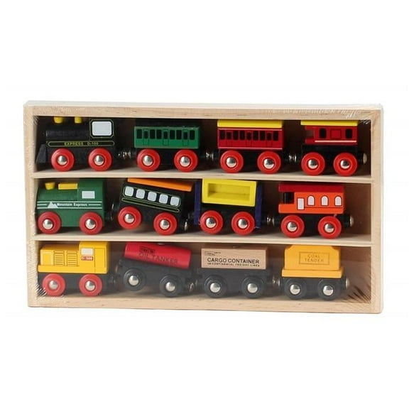Wooden Engines & Train Cars Collection Set - 12 Piece
